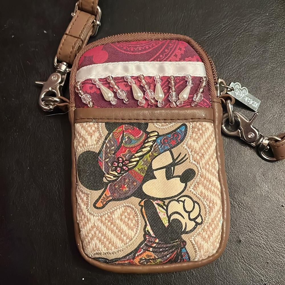 Disney DTech Minnie Mouse Beaded Paisley Wallet Phone Holder Crossbody Bag